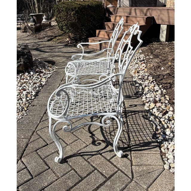 French Mid 20th Century Vintage Wrought Iron Provence Scroll Arm Chairs - A Pair For Sale - Image 3 of 11