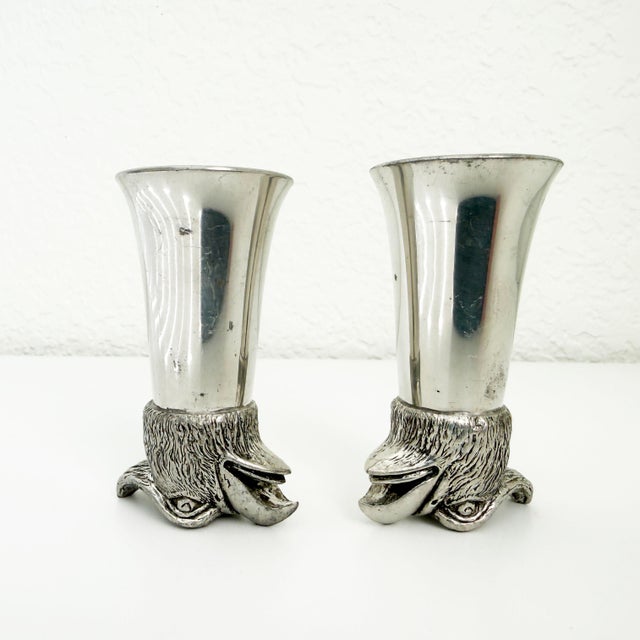 Figurative Vintage Pewter Eagle Stirrup Cups 3 Oz - a Pair For Sale - Image 3 of 8