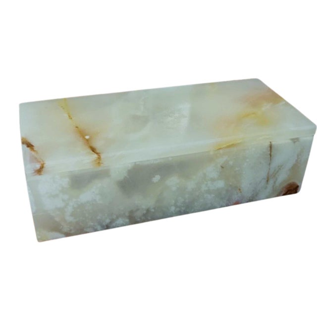 Vintage White Onyx Jewelry Box, Hand-Carved Stone Keepsake Box For Sale - Image 4 of 5