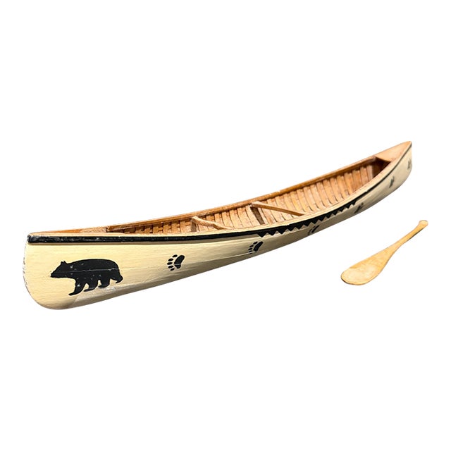Peterborough Canoe Model Caramel Color Vintage Native American Handcrafted Wooden For Sale