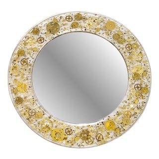 Mirror with Gear Inclusions attributed to Pierre Giraudon, 1970s For Sale