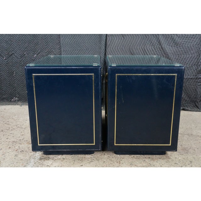 2 Mid Century John Stuart Navy Blue Lacquer Nightstands Bedside Chests MCM Pair For Sale - Image 6 of 18