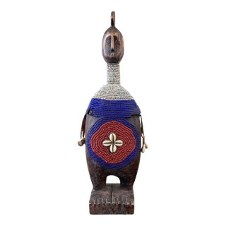 Vintage Wooden African Namji Fertility Beaded Doll 20" H For Sale
