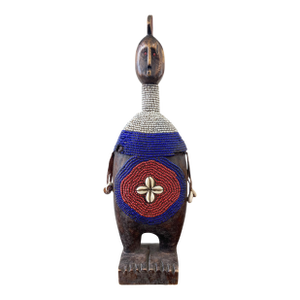 Vintage Wooden African Namji Fertility Beaded Doll 20" H