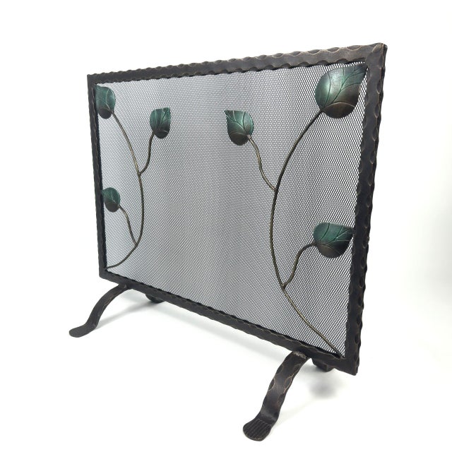 Metal Hand-Forged Wrought Iron Fireplace Screen (Single Panel) Decorative Leaf Design Spark Guard For Sale - Image 7 of 7