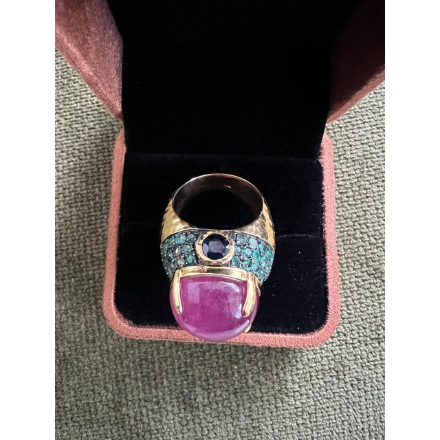 Gemstone Bochic "Orient" Sapphire, Emerald & Ruby Cocktail Ring Set 18K Gold & Silver For Sale - Image 7 of 18