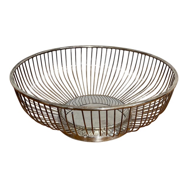 Vintage Leonard Silverplated Wire Work Round Bread Basket For Sale
