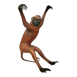 Late 20th Century Life-Size Leather-Wrapped Monkey Sculpture With Glass Eyes, Safari, 29"h For Sale