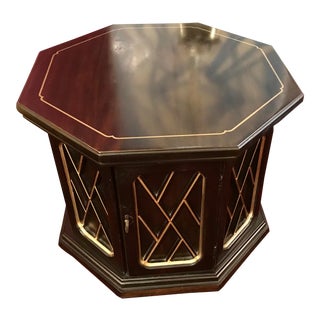 Mid Century Ebonized and Gold Trim Octagonal Side Table/ Cabinet For Sale