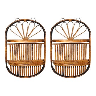Chinoiserie Burnt Bamboo Tortoise Hanging Folding Wall Shelves - a Pair For Sale