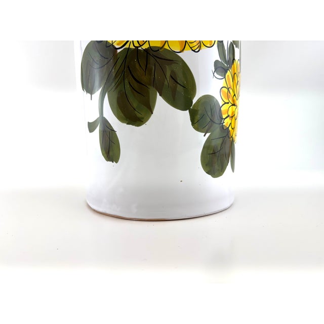 Italian 1970s Italian Hand-Painted Ceramic Sunflower Umbrella Stand For Sale - Image 3 of 9