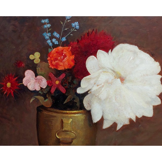 George De Forest Brush -Still Life of Flowers in a Copper Vase-Oil Painting For Sale - Image 4 of 11