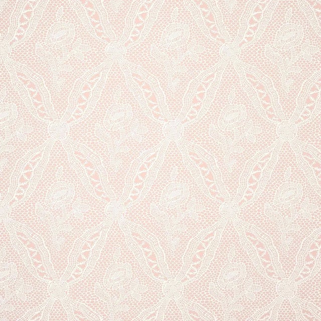 Sample - Schumacher Cosette Lace Wallpaper in Blush For Sale