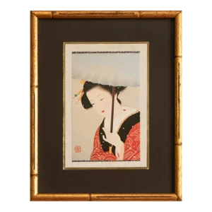 Shōwa Era "Lady With Umbrella" Japanese Ukiyo-E Print