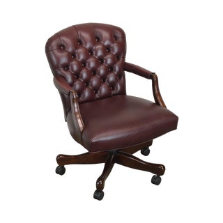 Oxblood Red Leather Tufted Chesterfield Style Executive Office Desk Chair (D) For Sale