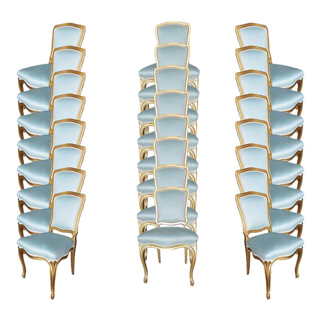 1950 Louis XVI-Style Hollywood Regency Gold Giltwood Dining Chairs, Set of 24 For Sale