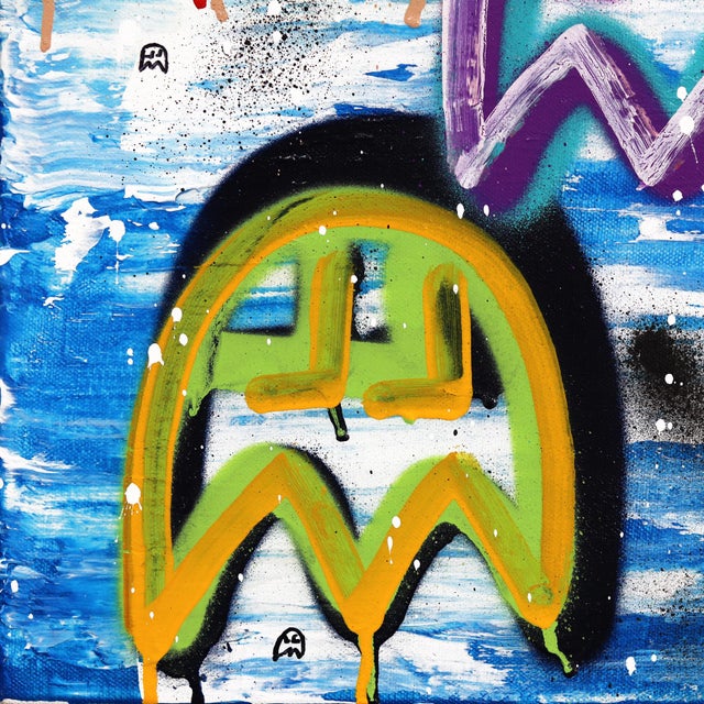 My Favorite Game #2 - Colorful Pacman Inspired Graffiti Mixed Media Painting Original Artwork by Amber Goldhammer For Sale - Image 4 of 9