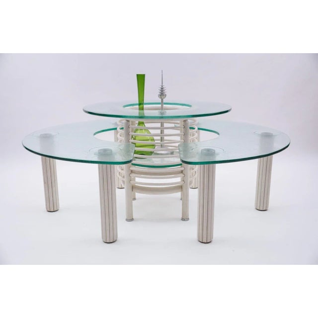 Wood Round Italian Modern Glass Table with Bottle Shelf, 1980s, Set of 3 For Sale - Image 7 of 13