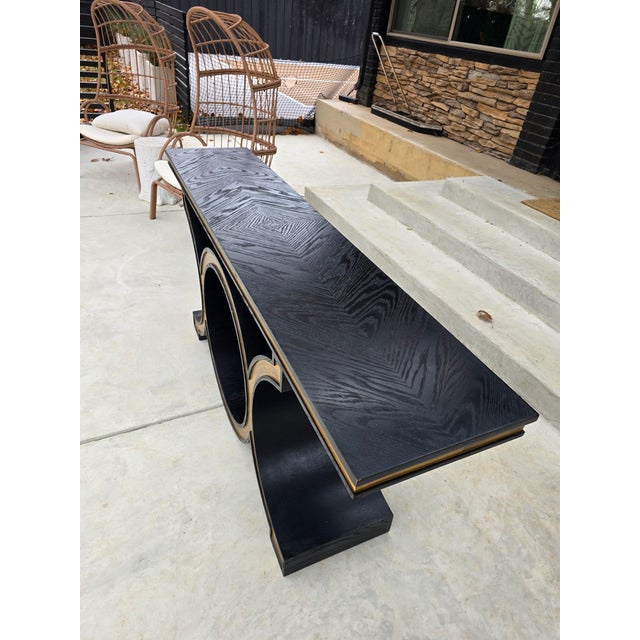 2010s Global Views Black / Gold Console Table For Sale - Image 5 of 16