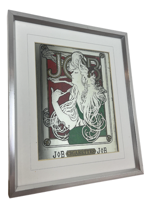 Vintage Art Nouveau Mirror with Job Cigarettes Advertising by Alphonse Mucha, 1970s
