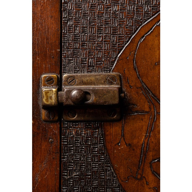 American 1900s Tramp Art Wooden Medicine Cabinet For Sale - Image 3 of 9