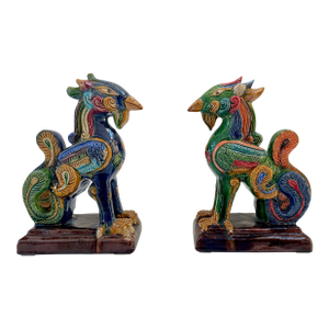 1900 Chinese Sancai Glazed Pottery Phoenix Foo Dogs
