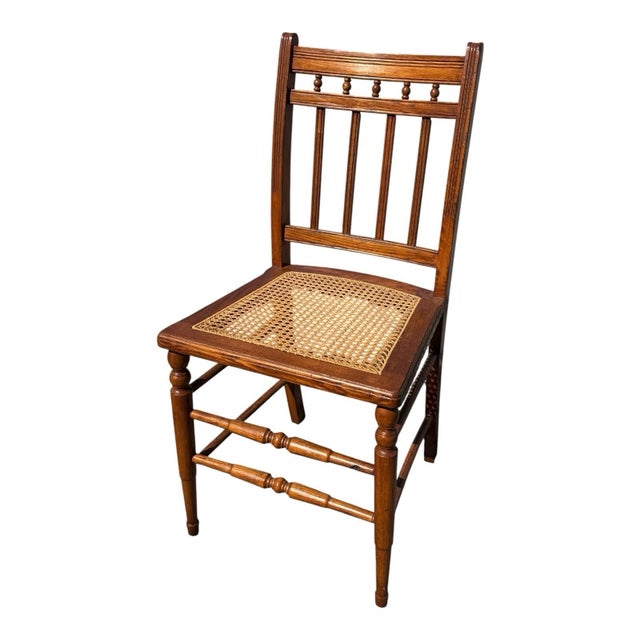 1920's Victorian American Chestnut Cane Seat Side Desk Chair For Sale In Philadelphia - Image 6 of 17