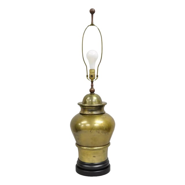 Vintage Hollywood Regency Chinoiserie Patinated Brass Ginger Jar Table Lamp For Sale