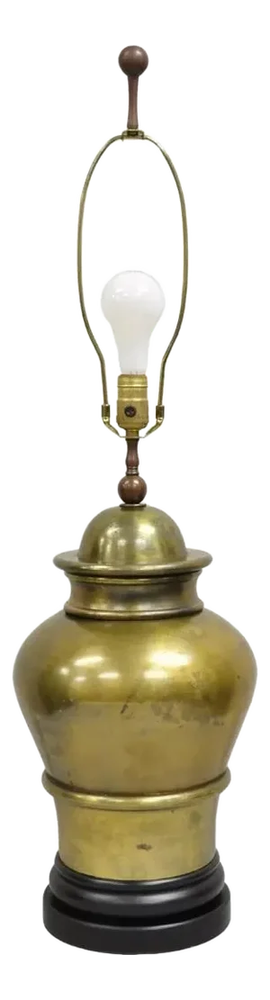 Vintage Hollywood Regency Chinoiserie Patinated Brass Ginger Jar Table Lamp
