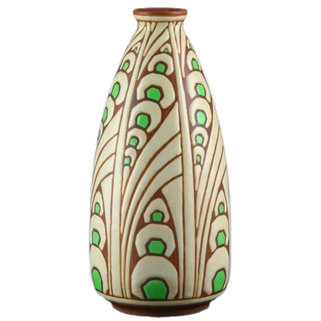 Ceramic Charles Catteau for Boch Frères Keramis Art Deco Stoneware Vase, Décor d.1005 Circa 1925 For Sale - Image 7 of 10
