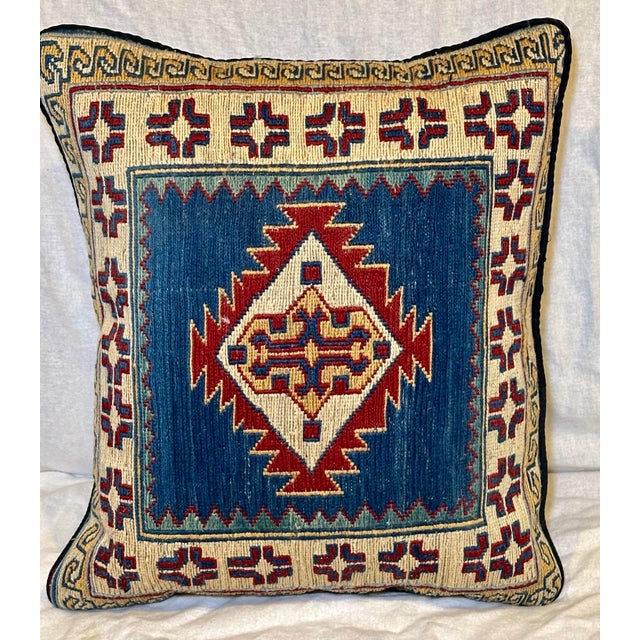 Handwoven Kilim Textile Accent Pillow – Geometric Tribal Design, Down Insert For Sale - Image 9 of 10
