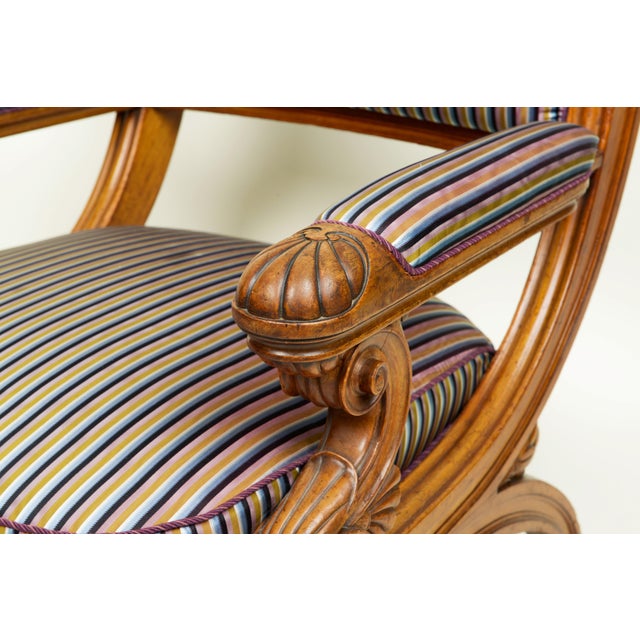 Brown Fine Pair of 19th Century Continental Carved Mahogany Library Armchairs For Sale - Image 8 of 10