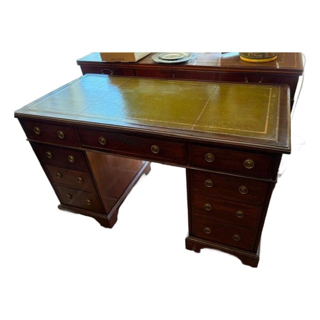 English Antique Victorian Mahogany Twin Pedestal Writing Desk, 1890 For Sale