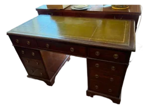 English Antique Victorian Mahogany Twin Pedestal Writing Desk, 1890