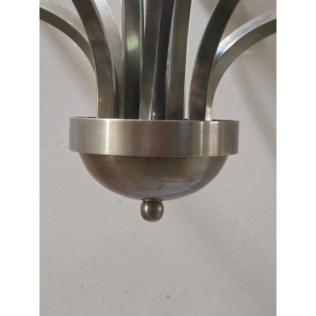 Contemporary Sleek Modern Patinated Brass 12 Arm Chandelier Attributed to Hart Associates For Sale - Image 3 of 8