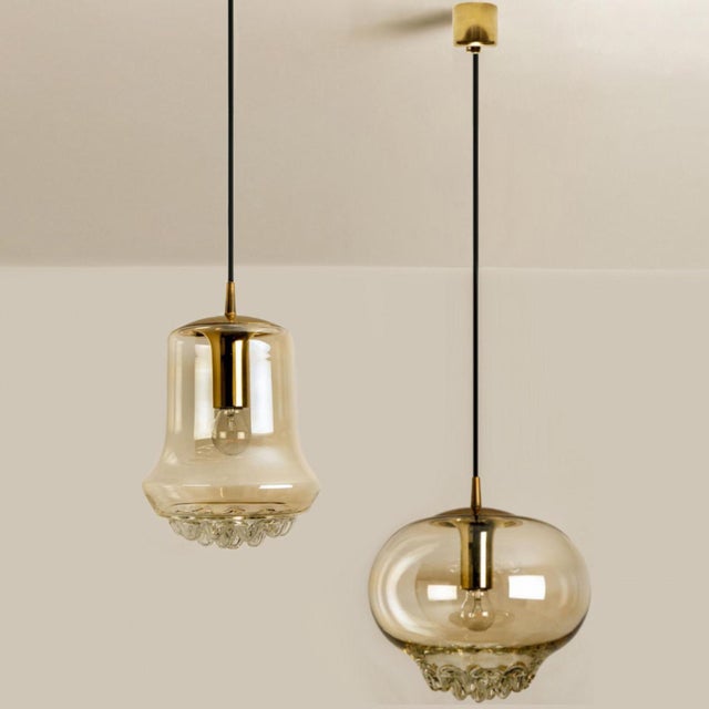 Smoked Brown Glass and Brass Pendant Lights attributed to Peill and Putzler, 1960s, Set of 2 For Sale - Image 16 of 18