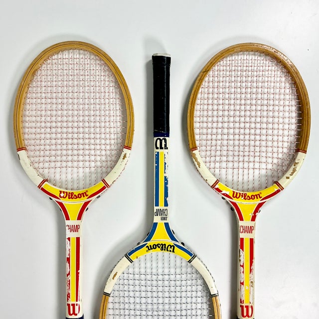Vintage Americana Boho Chic Wilson Wood Tennis Rackets Decorative Wall Objects - Set of 3 For Sale - Image 6 of 14