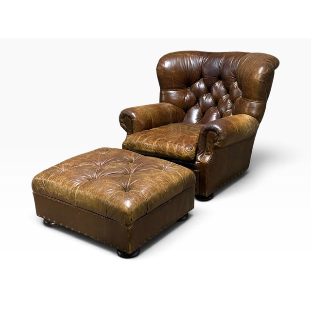 English Vintage Ralph Lauren Writer's Chair and Ottoman, 2000s For Sale - Image 3 of 9