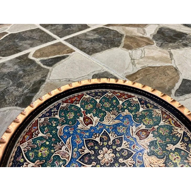 Metal Handmade Floral Design Copper Tray For Sale - Image 7 of 8