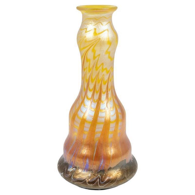 Glass Art Nouveau Bohemian Glass Vase in Yellow - Orange from Johann Loetz Witwe, 1900s For Sale - Image 7 of 7