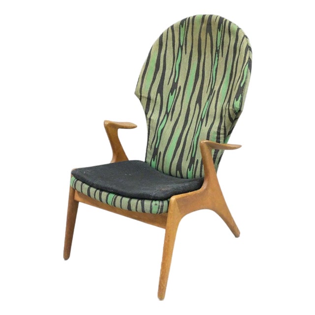 Danish Modern Highback Oak Lounge Chair Attributed to Kurt Østervig For Sale