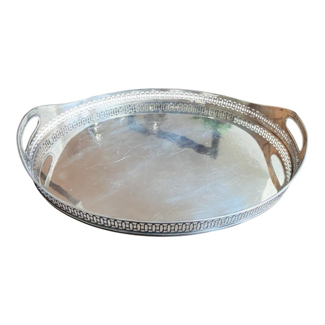 Antique European Sterling Silver Oval Gallery Tray 18” For Sale