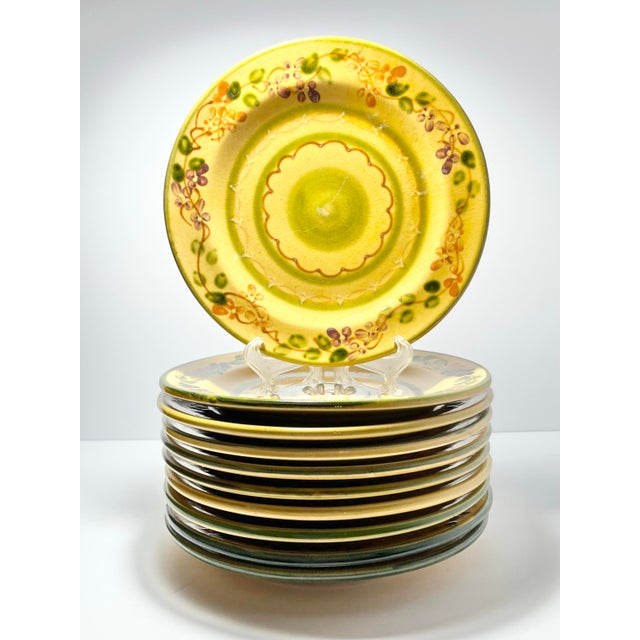 Terre e Provence Set of 10 Ceramic Yellow & Green Salad Plates 9” France Good condition. No chips, cracks, or fleabites....