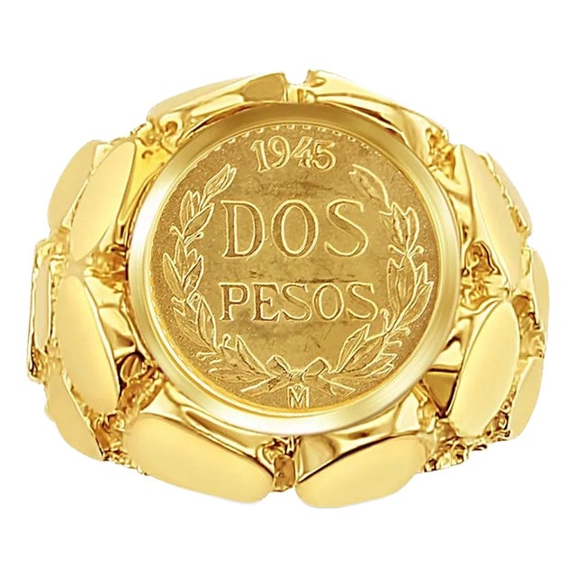 Dos Pesos Gold Coin Pebble Ring, Size 6 For Sale