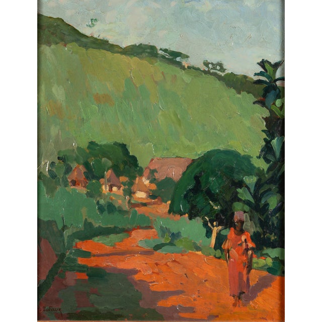 Henri Dufaux, Haitian Landscape with Figures on a Red Earth Path, Oil Painting For Sale - Image 8 of 14