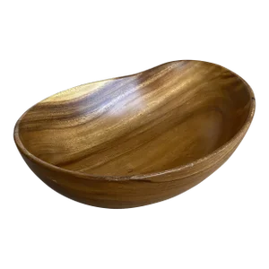 Large Vintage Hand Carved Monkey Pod Wood Kidney Shape Bowl