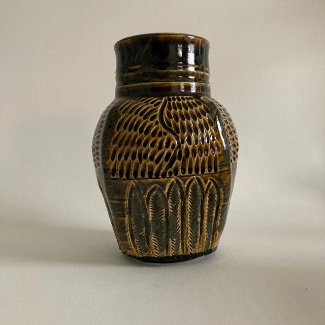 Artist Signed Handmade Art Studio Pottery Vase - Incised Textured Design, Fine Art Ceramics, Handmade Pottery For Sale - Image 4 of 17