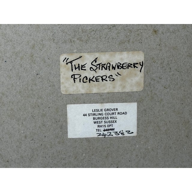 Vintage 1980s British Impressionist Oil on Board, Strawberry Harvest Scene, Signed Leslie Grover For Sale - Image 18 of 18