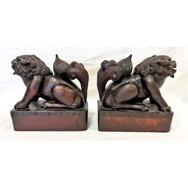 Brown Vintage Carved Wood Foo Dogs- a Pair For Sale - Image 8 of 13