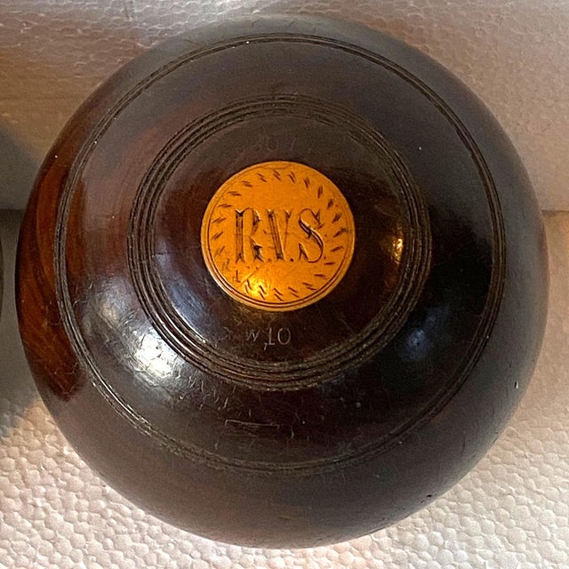 Wood Collection of Three Large Scottish Thomas Taylor Lignum Vitae Lawn Balls For Sale - Image 7 of 9